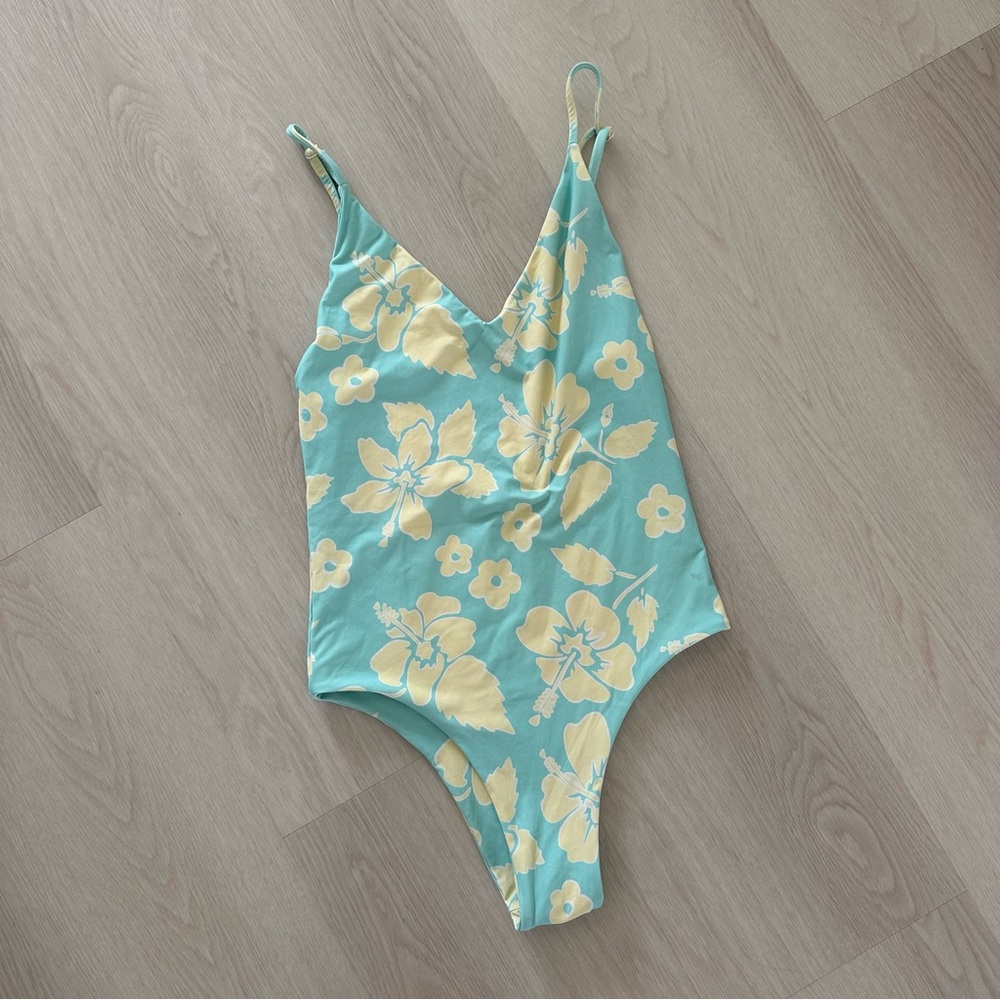 Blue Tropical Floral One-Piece Swimsuit